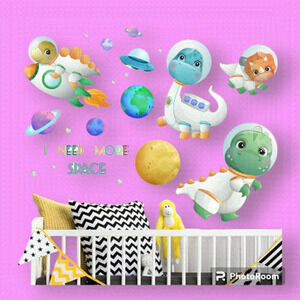 Space Dinosaurs Nursery Play Room Bedroom Wall Decor Stickers